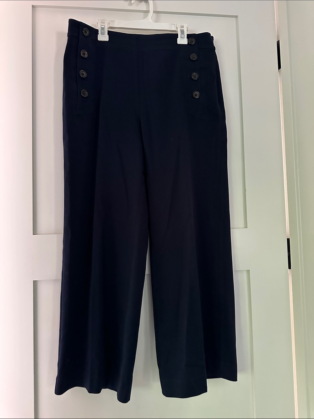 Ann Taylor Navy Wide-Leg Pants with Side Button Detail
